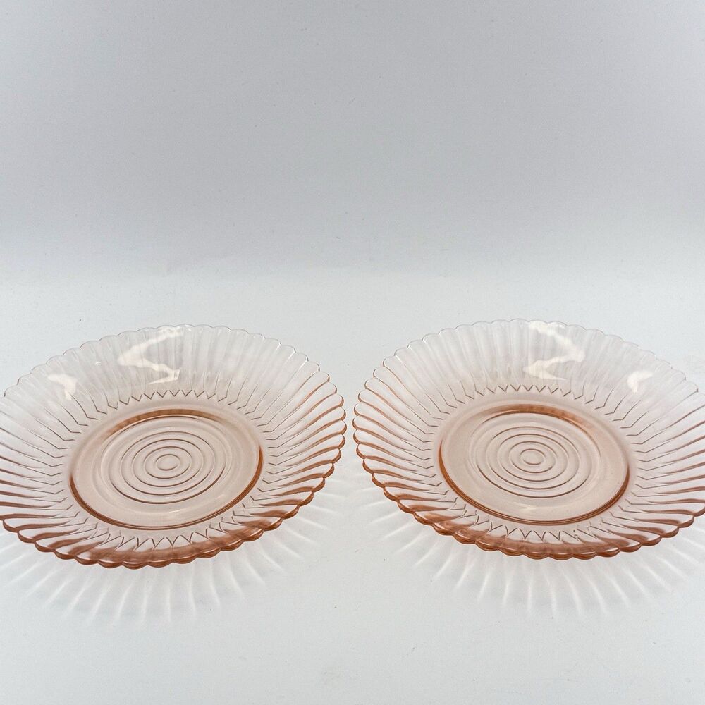 Set Of 2 Pink Depression Glass BREAD PLATE Macbeth-Adams Glass Co 6.25"